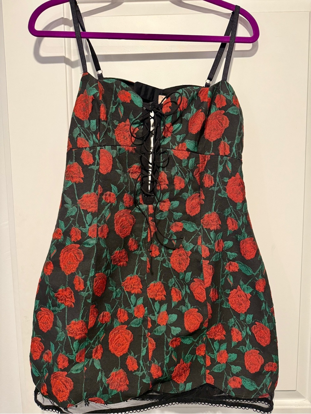 For Love And Lemons Black Rose Lace-Up Camisole Dress Limited Edition